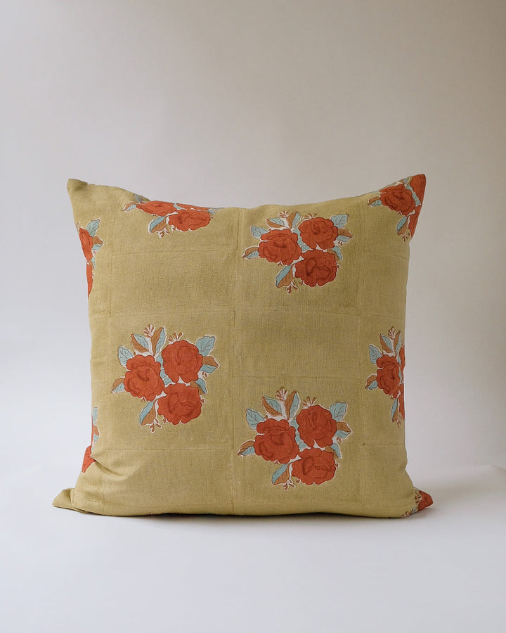 block printed throw pillow sage