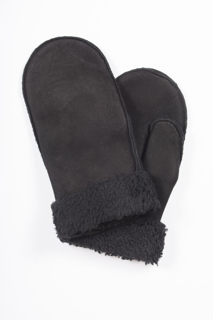 Shearling Mittens Full Palm, Black Curly