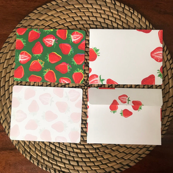 Fruit Pattern Stationery Notecard Set (5 cards), strawberries