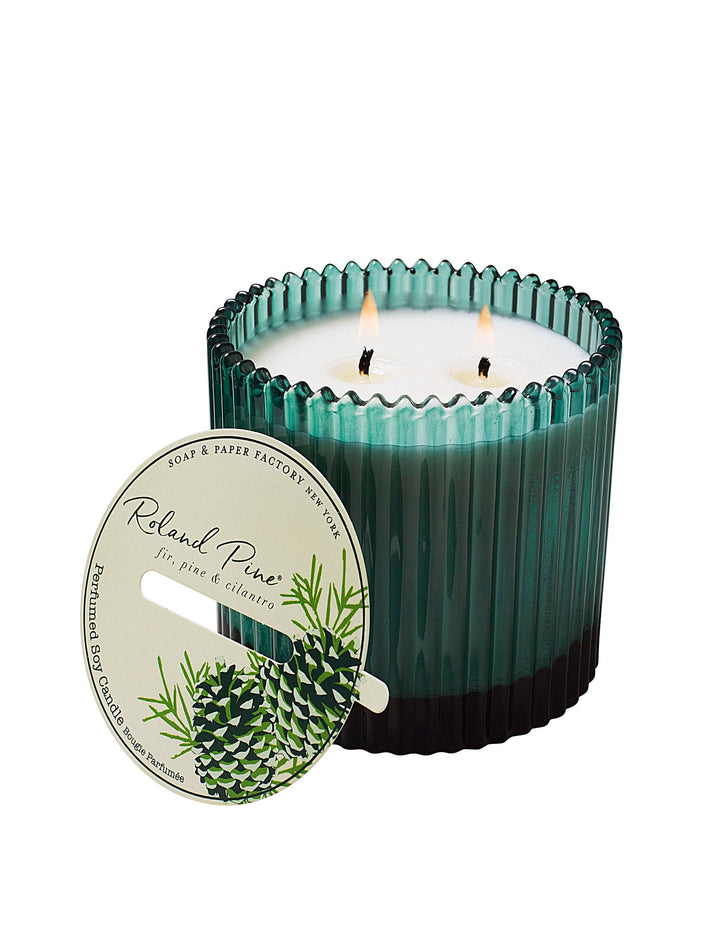 Roland Pine 14 oz Two-Wick Forest Green Ribbed Glass Candle