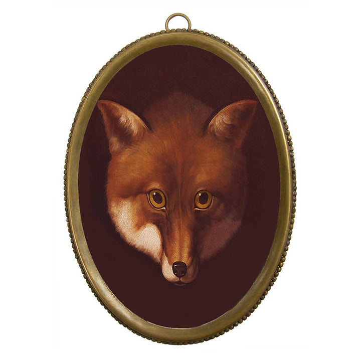 Fox Head Print in Beaded Brass Frame, 6-1/4