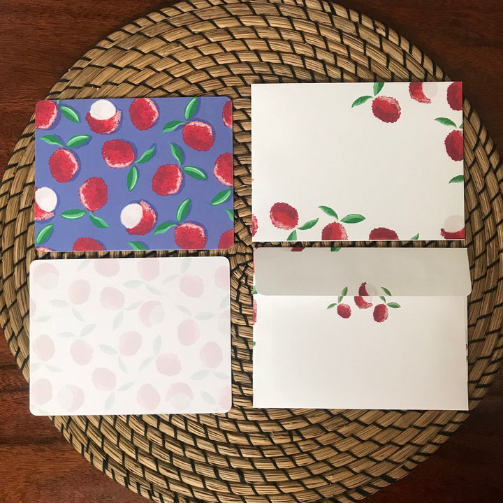 Fruit Pattern Stationery Notecard Set (5 cards), blue lychee