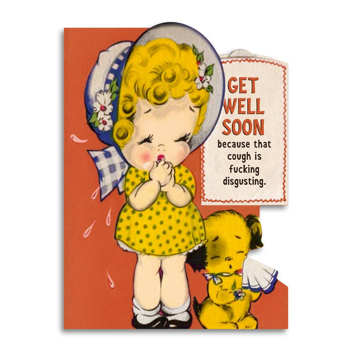 Get Well Soon - Funny Vintage Cough Card