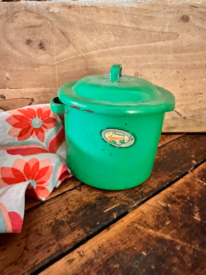 Vintage Green enamel metal bucket, small