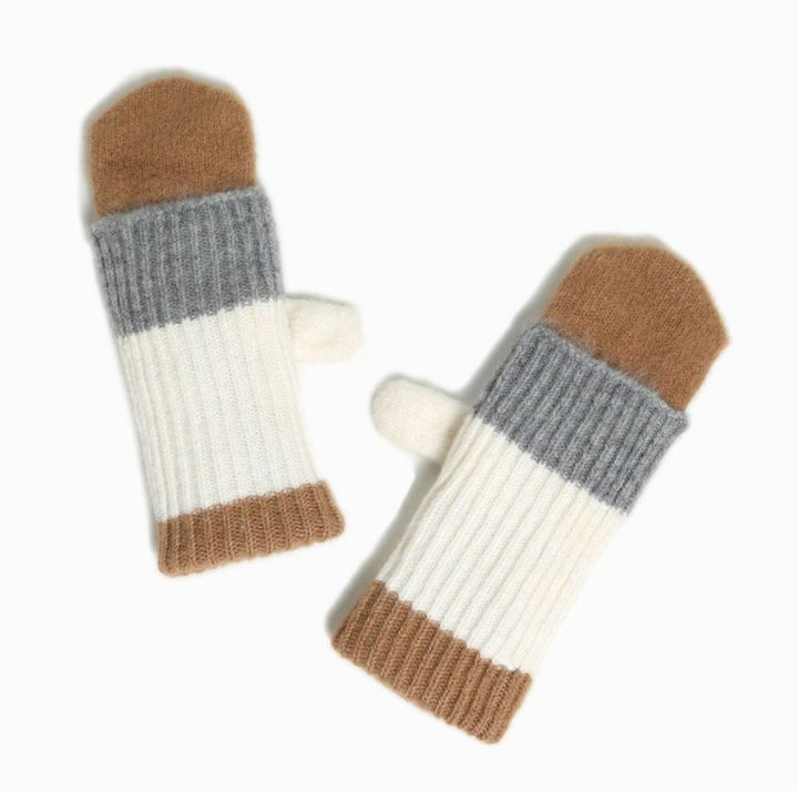 Color Block Long Knit Magic Mittens