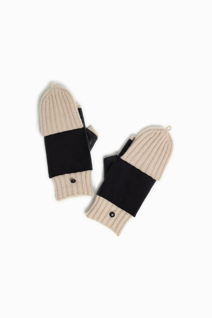 Suede & Leather Wool Knit Flip Mittens