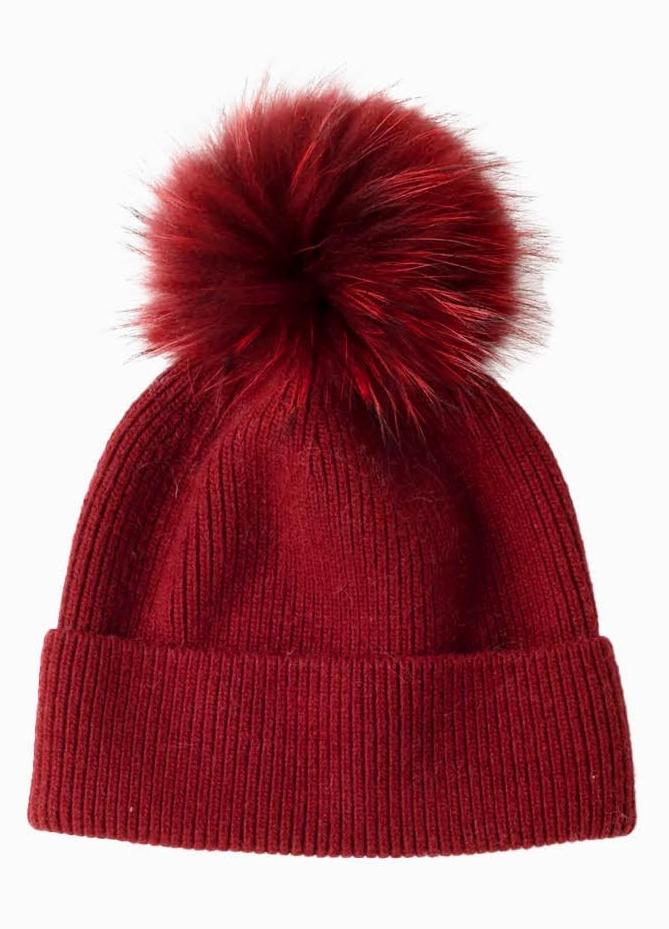 Basic Ribbed Pom Pom Beanie, red