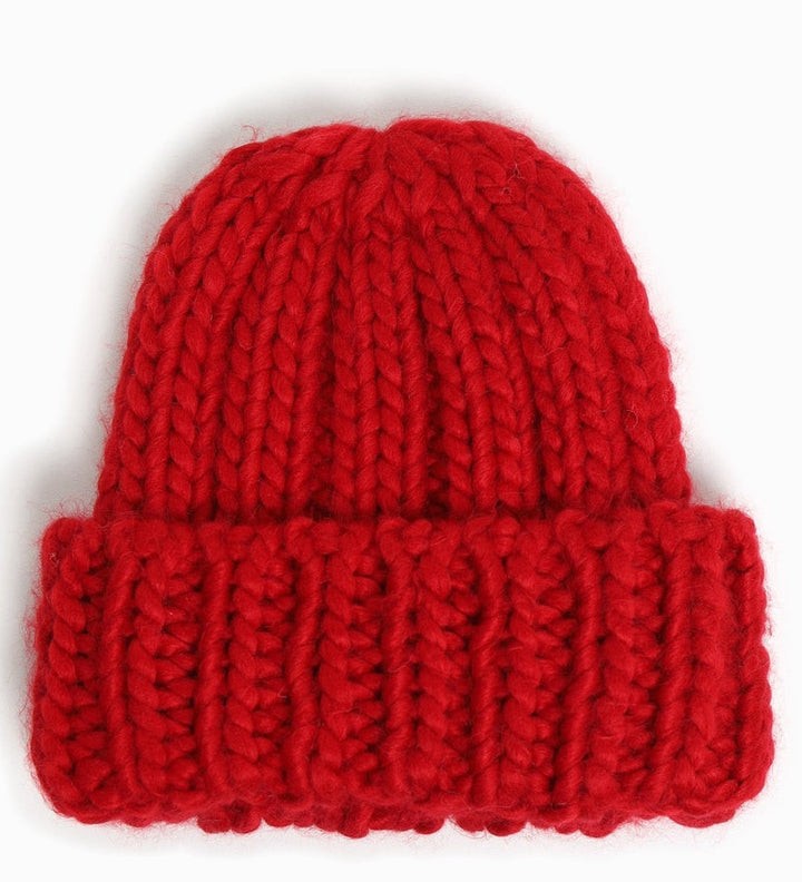 Hand Knitted Chunky Beanie Hat, red