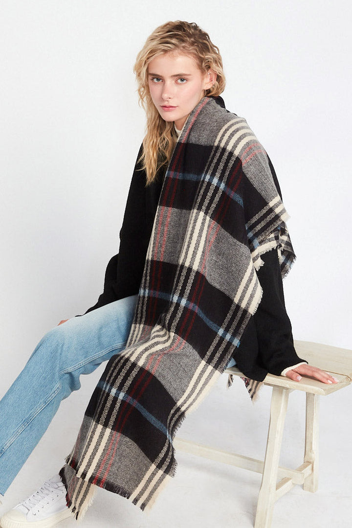 Plaid Blanket Scarf, black