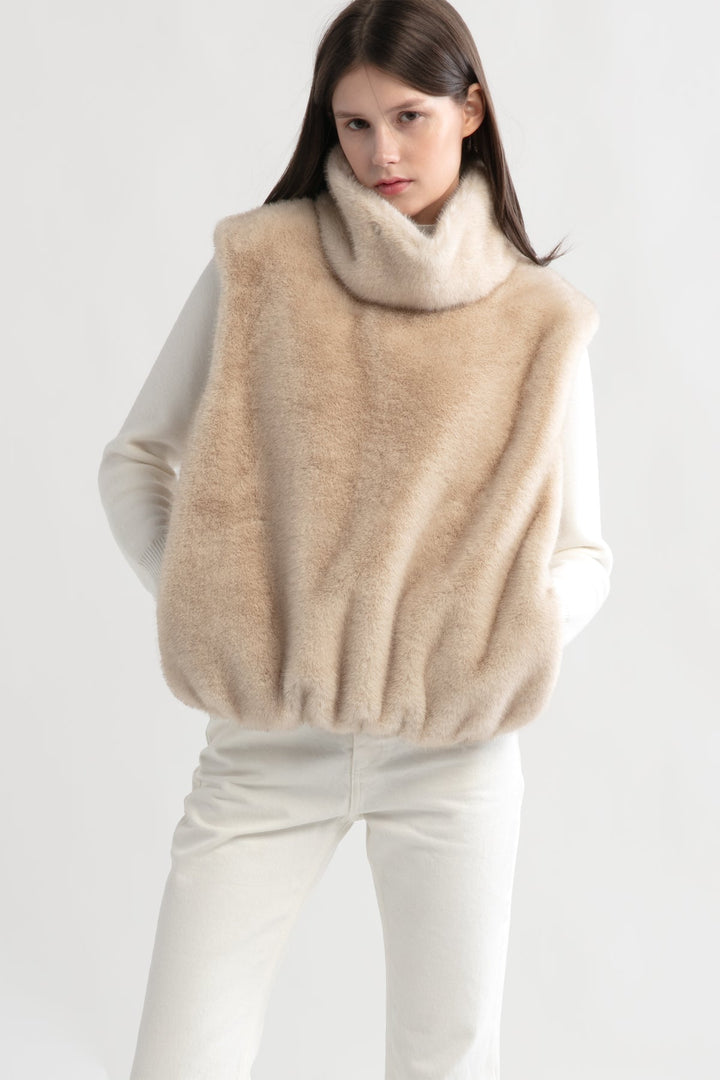 plush fur turtleneck vest