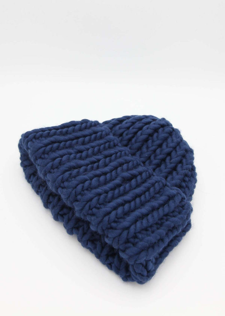 Roving Hat, 100% wool, hand knit, navy