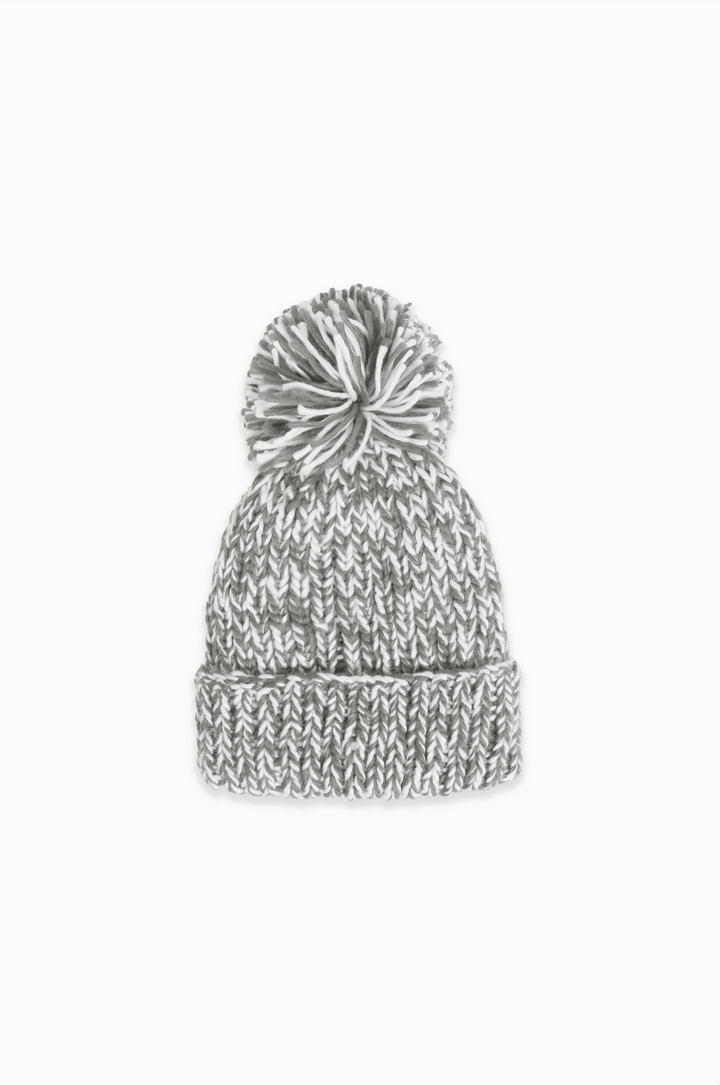 Hand Knit Candy Cane Pompom Hat, grey