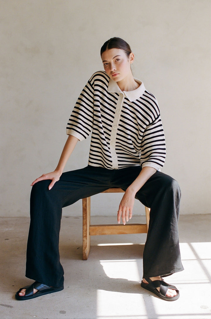 Striped Cardigan Top | Natural Black