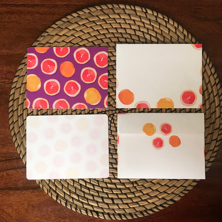 Fruit Pattern Stationery Notecard Set (5 cards), grapefruit