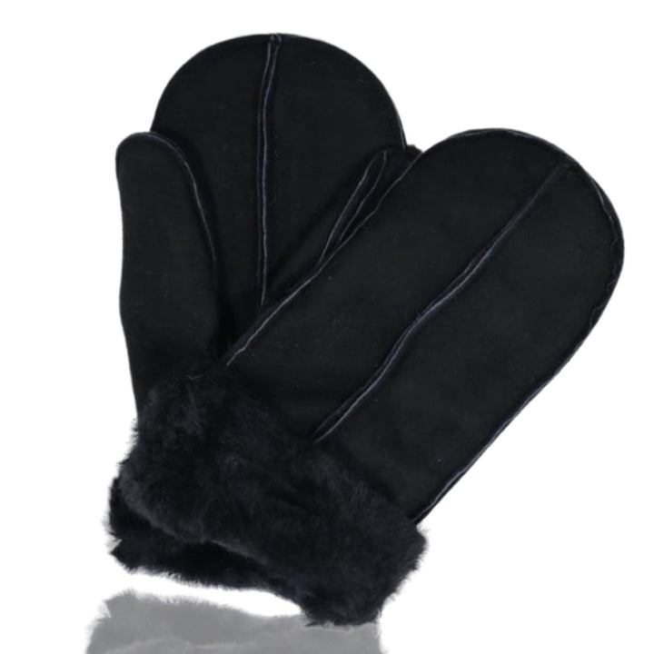 Shearling Mittens Split Palm, Black Ironed