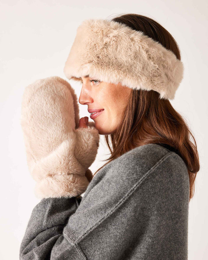 Cozy Cabin Faux Fur Headband, oatmeal cream