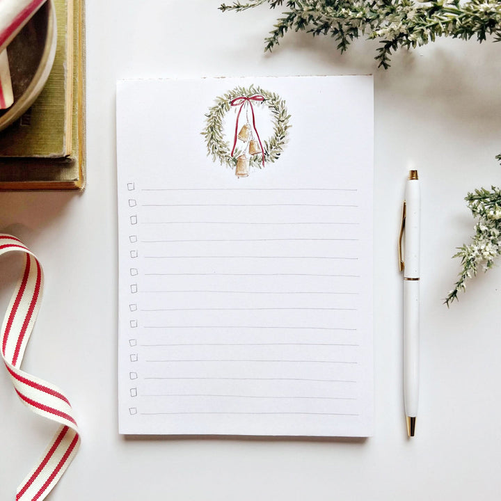 Christmas Checklist Notepad, bell wreath