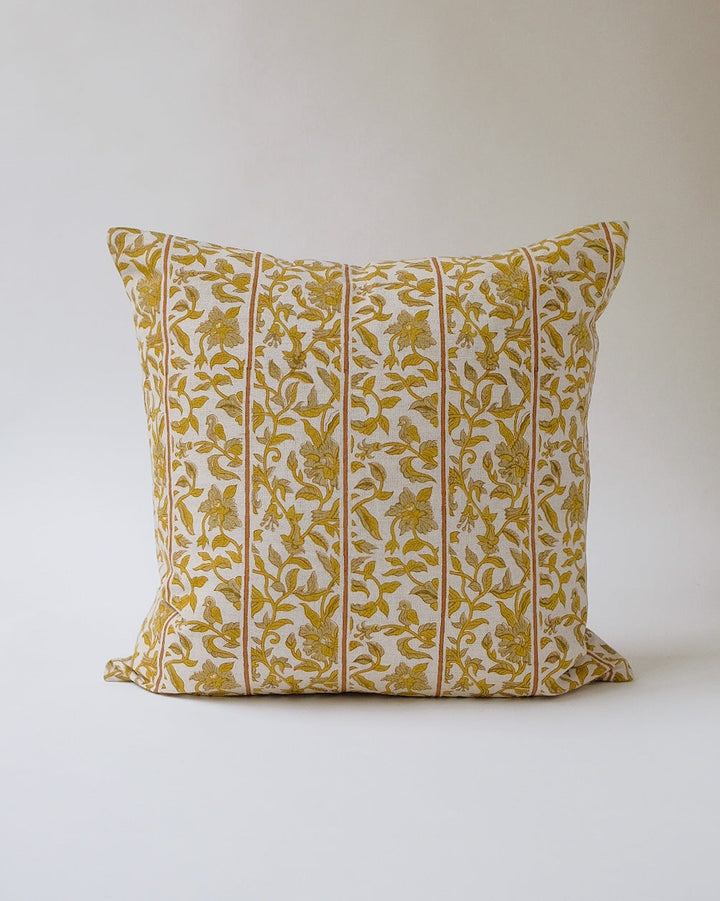 Sonal Hand Block Printed Linen Pillow, 22x22, mustard, w/insert