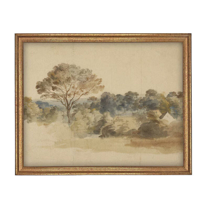 Tree in Field Vintage Art, minna gold frame, 11 x14