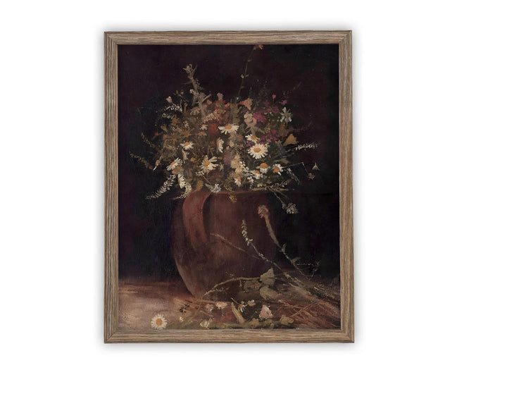 Daisies + Brown Pot Vintage Art, stinson wood frame, 11 x14