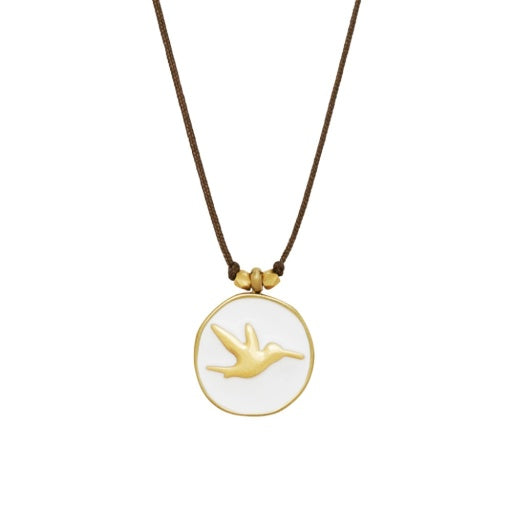 ENAMEL CHARM NECKLACE WHITE HUMMINGBIRD