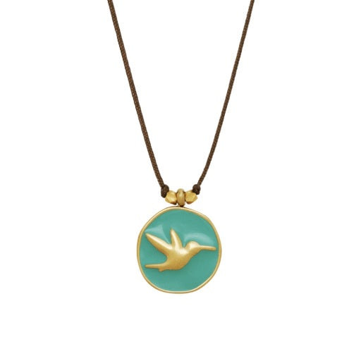 ENAMEL CHARM NECKLACE AQUA HUMMINGBIRD