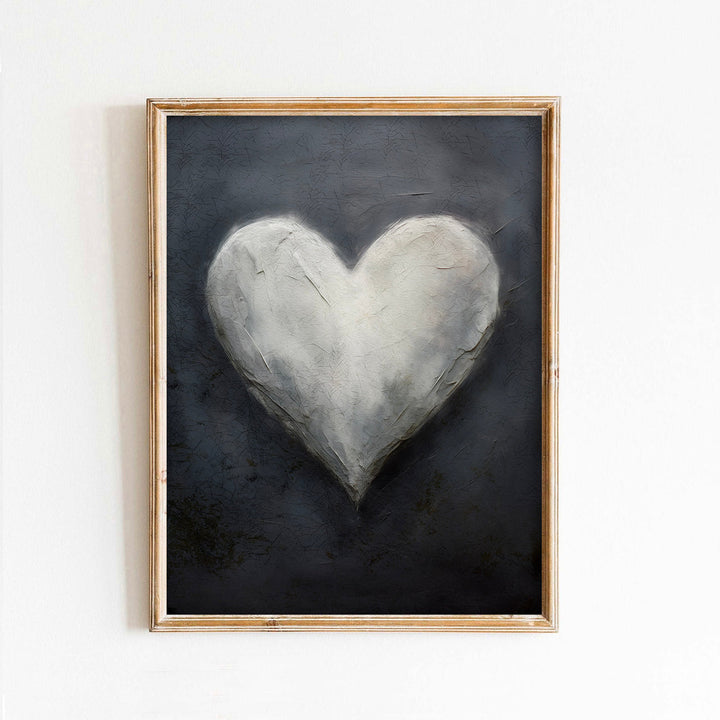 Gray Heart on Black Valentine's Day Art Print | 11x14 FRAMED