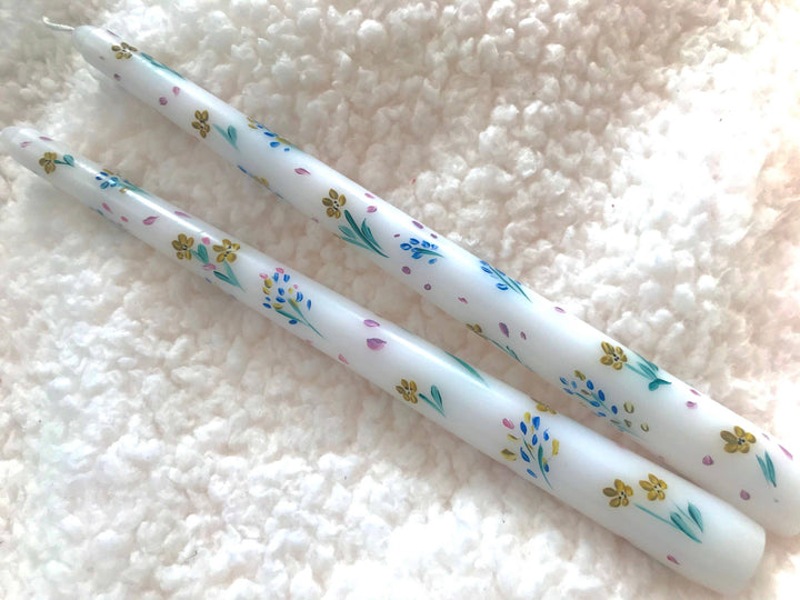 Set of 2 Hand Painted Floral Taper Candles