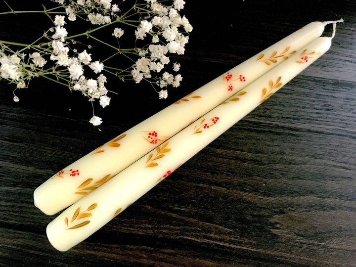 Set of 2 Hand Painted Autumn Taper Candles