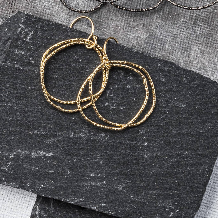 Gold Shimmer Organic Circle Earrings